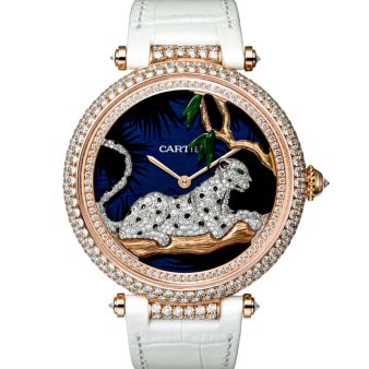 Cartier Panthère au Clair de Lune de Cartier HPI00712 Wristwatch, Blue Dial, White Leather Strap