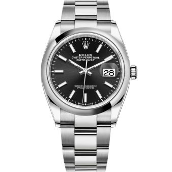 Rolex Datejust 36 126200 Wristwatch, Oyster Bracelet, Bright Black Dial, Domed Bezel