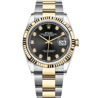 Rolex Datejust 36 126233 Wristwatch Oyster Bracelet Bright Black Diamond Dial Fluted Bezel