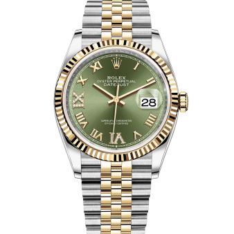 Rolex Datejust 36 126233 Wristwatch Jubilee Bracelet Olive Green Roman VI/IX Diamond Dial Fluted Bezel
