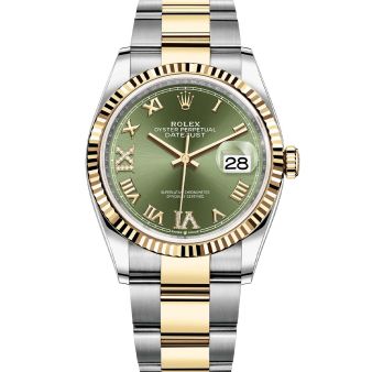Rolex Datejust 36 126233 Wristwatch Oyster Bracelet Olive Green Roman VI/IX Diamond Dial Fluted Bezel