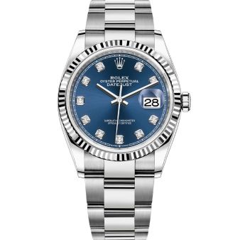 Rolex Datejust 36 126234 Wristwatch, Oyster Bracelet, Bright Blue Diamond Dial, Fluted Bezel