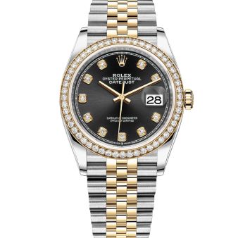 Rolex Datejust 36 126283RBR Wristwatch Jubilee Bracelet Bright Black Diamond Dial Diamond Bezel