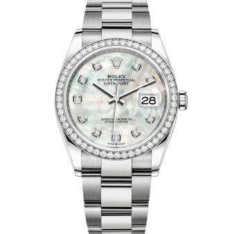Rolex Datejust 36 126284RBR Wristwatch Oyster Bracelet Mother of Pearl Diamond Dial Diamond Bezel