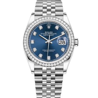 Rolex Datejust 36 126284RBR Wristwatch Jubilee Bracelet Bright Blue Diamond Dial Diamond Bezel