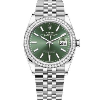 Rolex Datejust 36 126284RBR Wristwatch Jubilee Bracelet Mint Green Dial Diamond Bezel