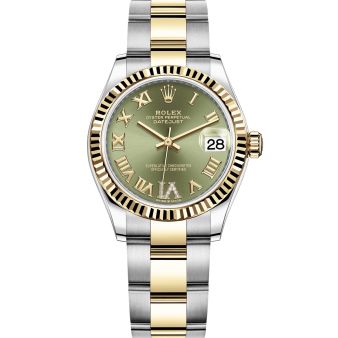 Rolex Datejust 31 27873 Wristwatch, Oyster Bracelet, Olive Green Roman VI Diamond Dial, Fluted Bezel
