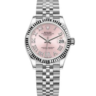 New Rolex Datejust 31, Pink Roman VI Diamond Dial, Fluted Bezel, Jubilee Bracelet