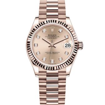 Rolex Datejust 31 278275 Wristwatch, President Bracelet, Pink Diamond Dial, Fluted Bezel