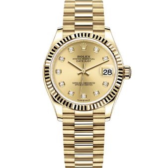 Rolex Datejust 31 278278 Wristwatch, President Bracelet, Champagne Diamond Dial, Fluted Bezel