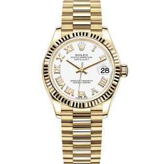 Rolex Datejust 31 278278 Wristwatch, President Bracelet, White Roman Dial, Fluted Bezel