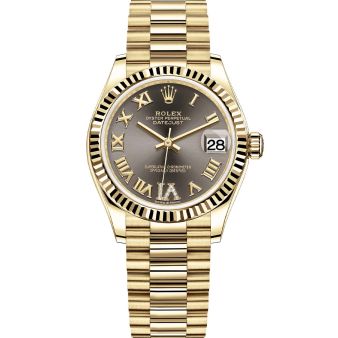 Rolex Datejust 31 278278 Wristwatch, President Bracelet, Dark Grey Roman VI Diamond Dial, Fluted Bezel