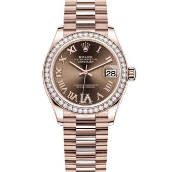 Rolex Datejust 31 278285RBR Wristwatch, President Bracelet, Chocolate Roman VI Diamond Dial, Diamond Bezel