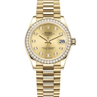 Rolex Datejust 31 278288RBR Wristwatch, President Bracelet, Champagne Diamond Dial, Diamond Bezel