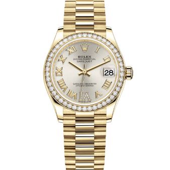 Rolex Datejust 31 278288RBR Wristwatch, President Bracelet, Silver Roman VI Diamond Dial, Diamond Bezel