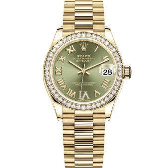 Rolex Datejust 31 278288RBR Wristwatch, President Bracelet, Olive Green Roman VI Diamond Dial, Diamond Bezel