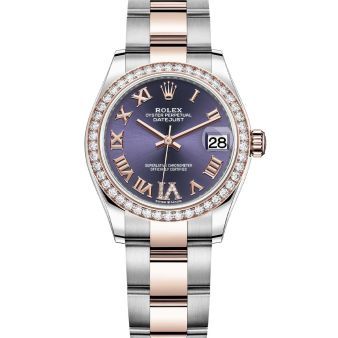 Rolex Datejust 31 278381RBR Wristwatch, Oyster Bracelet, Aubergine Roman VI Diamond Dial, Diamond Bezel