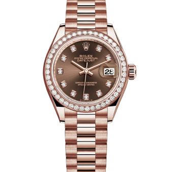 Rolex Lady-Datejust 28 279135RBR Wristwatch, President Bracelet, Chocolate Diamond Dial, Diamond Bezel