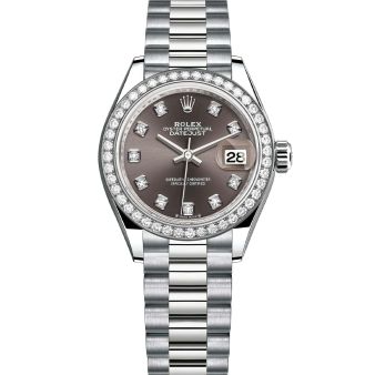 Rolex Lady-Datejust 28 279139RBR Wristwatch President Bracelet Dark Grey Diamond Dial Diamond Bezel