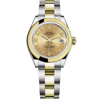 Rolex Lady-Datejust 28 279163 Wristwatch Oyster Bracelet Champagne Roman Dial Smooth Bezel
