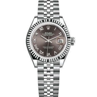 Rolex Lady-Datejust 28 279174 Wristwatch Dark Grey Roman Dial Jubilee Bracelet Fluted Bezel