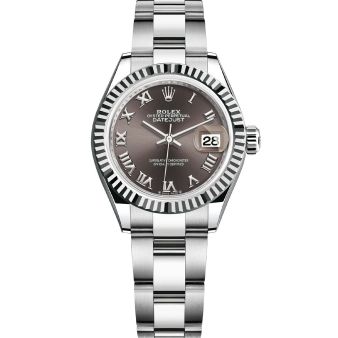 Rolex Lady-Datejust 28 279174 Wristwatch Dark Grey Roman Dial Oyster Bracelet Fluted Bezel