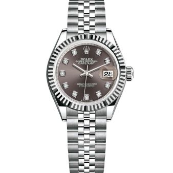 Rolex Lady-Datejust 28 279174 Wristwatch Dark Grey Diamond Dial Jubilee Bracelet Fluted Bezel