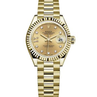 Rolex Lady-Datejust 28 279178 Wristwatch President Bracelet Champagne Diamond Star Dial Fluted Bezel
