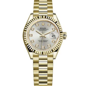 Rolex Lady-Datejust 28 279178 Wristwatch President Bracelet Silver Diamond Dial Fluted Bezel