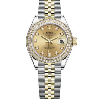 Rolex Lady-Datejust 279383RBR Wristwatch Jubilee Bracelet Champagne Diamond Dial Diamond Bezel