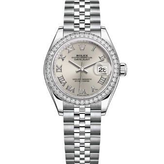 Rolex Lady-Datejust 28 279384RBR Wristwatch Jubilee Bracelet Silver Roman Dial Diamond Bezel