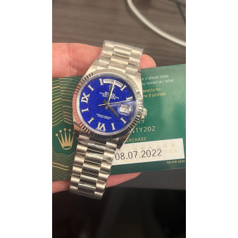 Rolex Day-Date 36 128239 Wristwatch, President Bracelet, Blue Diamond Roman Dial, Fluted Bezel