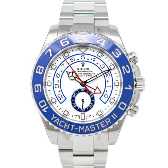 New Rolex Yacht-Master II 116680 Wristwatch, Oyster Bracelet, White Dial, Blue Rotatable Bezel