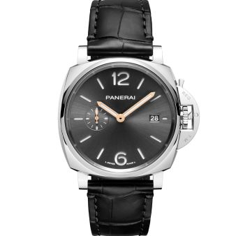 Panerai Luminor Due 42 PAM01250 Wristwatch, Black Leather Bracelet, Grey Dial
