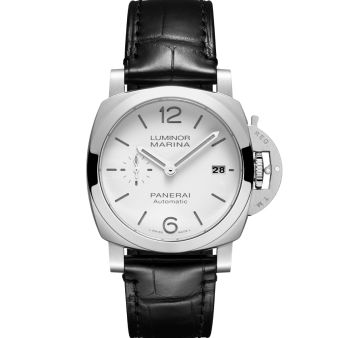 Panerai Luminor Quaranta PAM01271 Wristwatch, Black Leather Bracelet, White Dial
