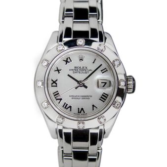 Rolex Datejust Pearlmaster White Gold Mother of Pearl Roman Dial Diamond Bezel 80319 Watch Chest