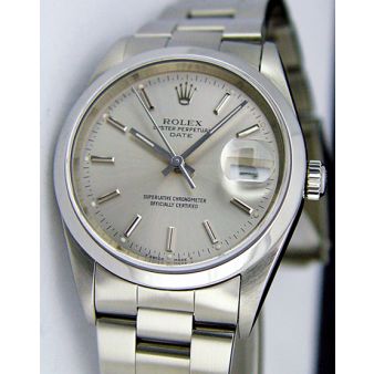 Rolex Date 34mm Steel Silver Index Dial 16200 Oyster Watch Chest