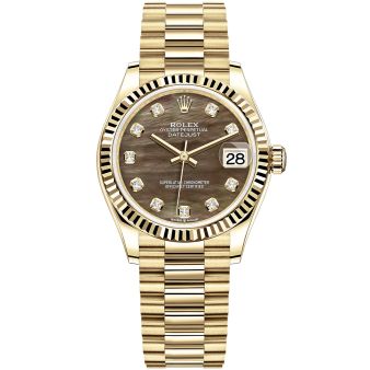 Rolex Datejust 31 278278 Wristwatch, President Bracelet, Black Mother of Pearl Diamond Dial, Smooth Bezel