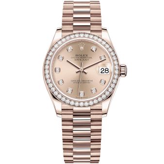 Rolex Datejust 31 278285RBR-0025 Wristwatch, President Bracelet, Rosé Diamond Dial, Diamond Bezel