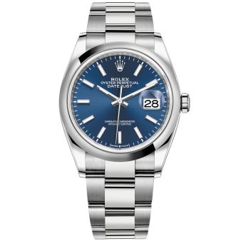 Rolex Datejust 36 126200 Wristwatch, Oyster Bracelet, Bright Blue Dial, Smooth Bezel