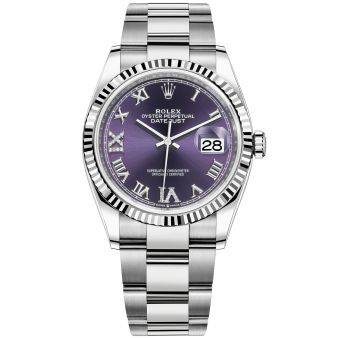 Rolex Datejust 36 126234 Wristwatch, Oyster Bracelet, Aubergine Roman Dial, Fluted Bezel