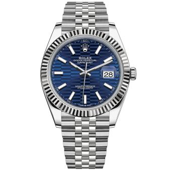 Rolex Datejust 41 126334 Wristwatch, Jubilee Bracelet, Bright Blue Fluted Motif Dial, Fluted Bezel