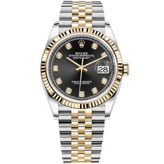 Rolex Datejust 36 126233 Wristwatch, Jubilee Bracelet, Bright Black Diamond Dial, Fluted Bezel