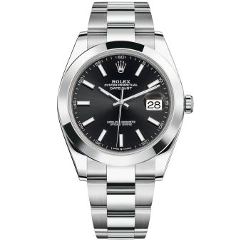 New Rolex Datejust 41mm 126300 Wristwatch, Oyster Bracelet, Bright Black Dial, Smooth Bezel