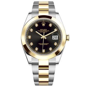 New Rolex Datejust 41 126303 Wristwatch, Oyster Bracelet, Bright Black Diamond Dial, Smooth Bezel