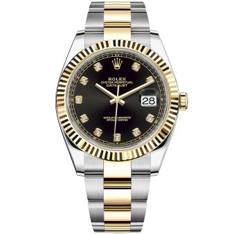 New Rolex Datejust 41 126333 Wristwatch, Oyster Bracelet, Bright Black Diamond Dial, Fluted Bezel