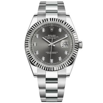 New Rolex Datejust 41 126334 Wristwatch, Oyster Bracelet, Slate Diamond Dial, Fluted Bezel