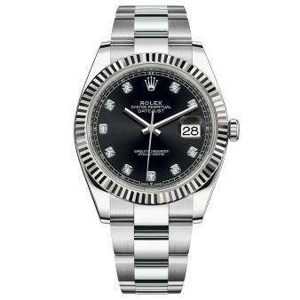 Rolex Datejust 41 126334 Wristwatch, Oyster Bracelet, Bright Black Diamond Dial, Fluted Bezel