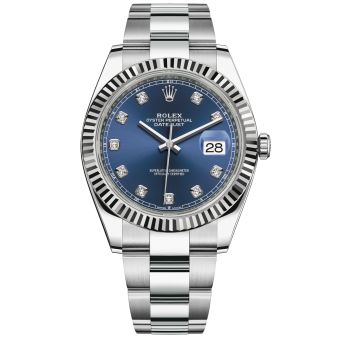 New Rolex Datejust 41mm 126334 Wristwatch, Oyster Bracelet, Bright Blue Diamond Dial, Oyster Bracelet