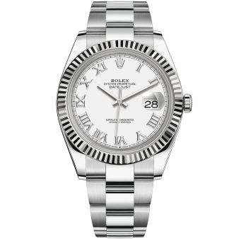 Rolex Datejust 36 126334-0023 Wristwatch, Oyster Bracelet, White Roman Dial, Fluted Bezel